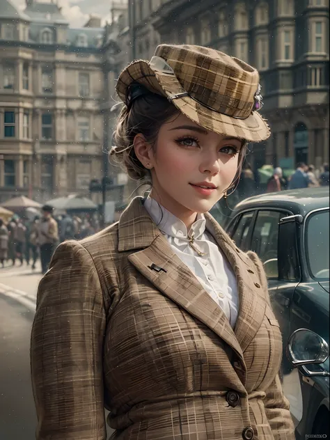 sherlock holmes lady & watson girl,
(huge busty:1.5),
sherlock holmes lady brown glen check frock coat,
side standing watson girl white formal suits,
detective,
gently,
elegance,
wind,
smile,
london,
baker street,
british,
real face,
real body,
real backgr...