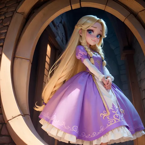 Rapunzel estilo disney, Rapunzel Chibi, Rapunzel sorrindo, olhos brilhantes, olhos safira, hiper detalhista, olhos pedras preciosas, 10K