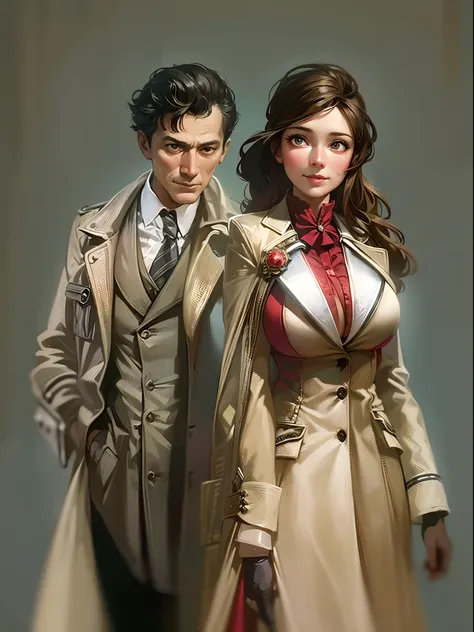 sherlock holmes lady & watson girl,
(huge busty:1.5),
sherlock holmes lady brown glen check frock coat,
side standing watson girl white formal suits,
detective,
gently,
elegance,
wind,
smile,
london,
baker street,
british,
real face,
real body,
real backgr...