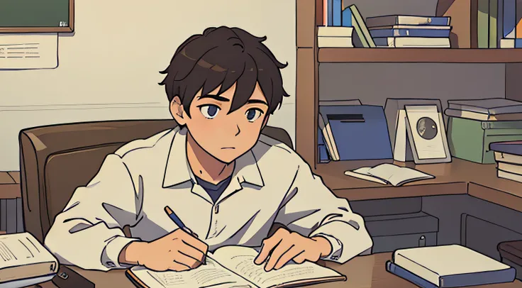 High school boy studying in room