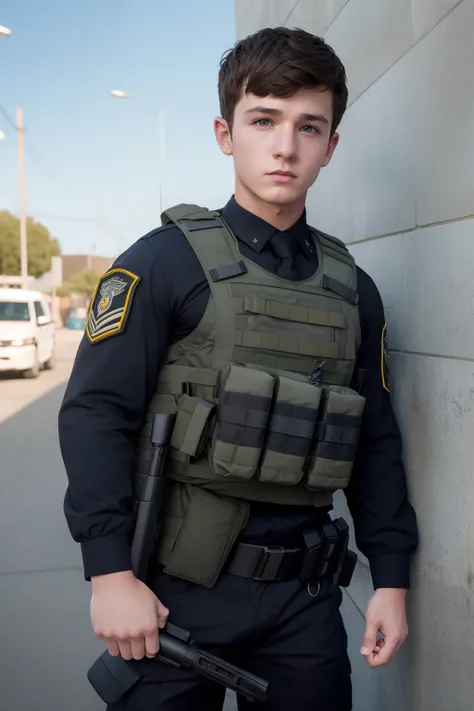 swat fighter, military style, teenage male, Josh Hutcherson, caucassian masculine square face, bottomless, flaccid dick