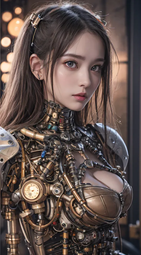 1 Mechanical Girl、((super realistic details))、portlate、globalillumination、Shadow、octan render、8K、ultrasharp、Steampunk Cyborg Body、metals、Details of complex ornaments、cold color、Gothloli details、highly intricate detail、Realistic light、CGSoation Trends、a pur...