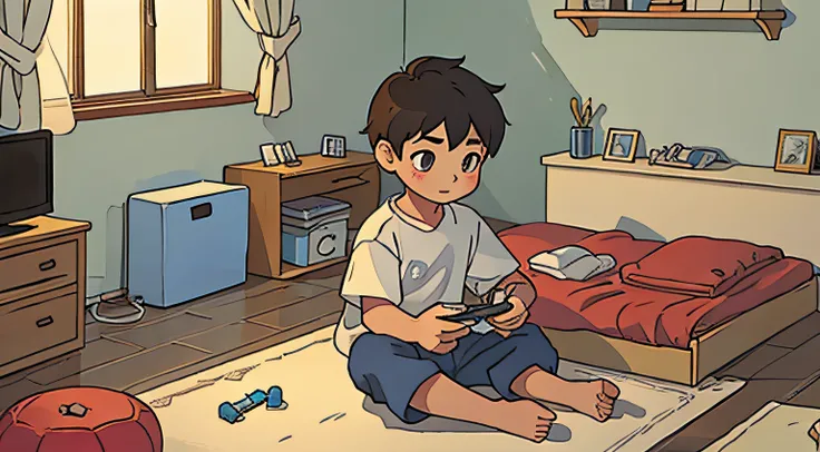 Boy playing game in room