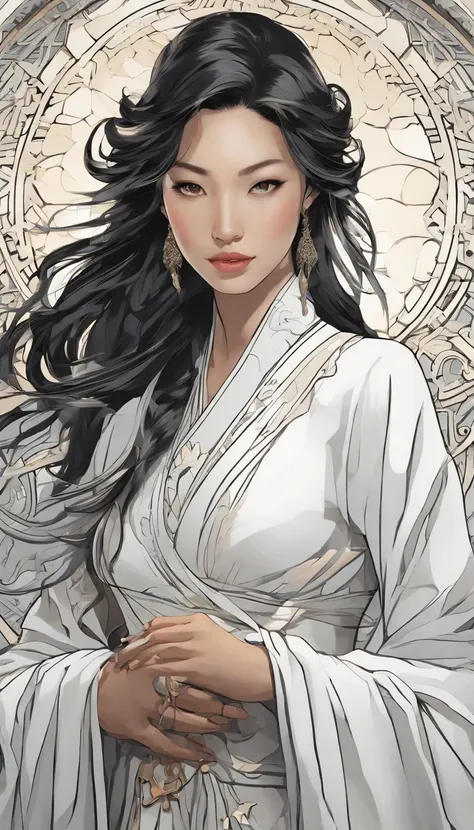 a close up of a woman in a white dress with a sword, a character portrait by Yang J, trending on CGSociety, Fantasy art, Beautiful character painting, Guviz-style artwork, Guviz, White Hanfu, Flowing white robe, full-body wuxia, epic exquisite  character a...