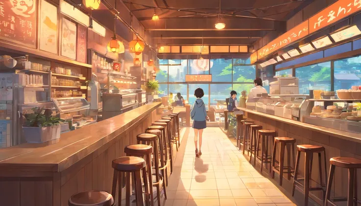 Hyper-detailing，comic strip，China-style，pupils，Street coffee shop，highly detailed surreal vfx，eventide，super-fine，dark hues，ultra - detailed，high qulity，8K ，oc rendered，dynamic viewing angle