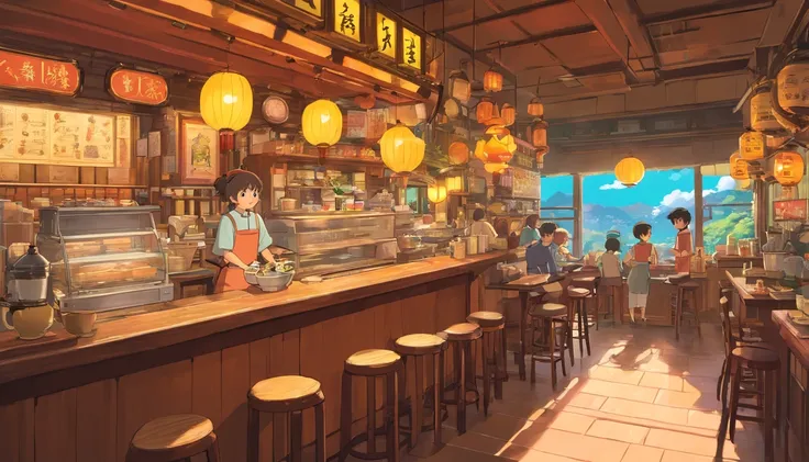 Hyper-detailing，comic strip，China-style，pupils，Street coffee shop，highly detailed surreal vfx，eventide，super-fine，dark hues，ultra - detailed，high qulity，8K ，oc rendered，dynamic viewing angle