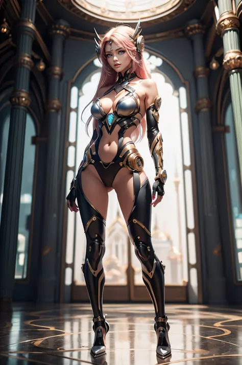 (((full body shot))), ((Top Quality, 16k, Masterpiece: 1.3)), photorealistic, extremely detailed CG unity 8k wallpaper, Depth of field, Cinematic Light, photorealistic, 3D, UHD, intense lighting, lens flare, woman in a futuristic outfit posing for a pictur...