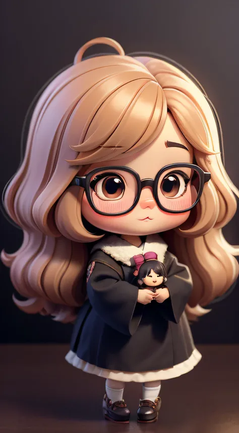 Cute girl with one head、chibi style、Large glasses、japanes、Rori doll