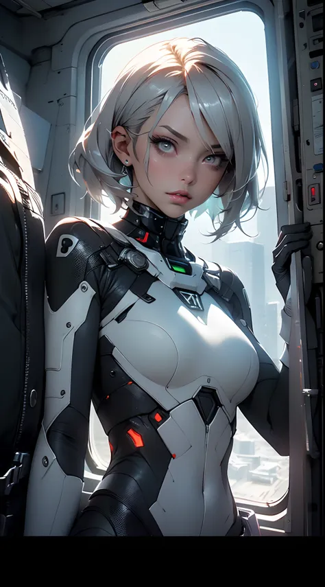 (best quality), ((masterpiece), (detail: 1.4), 3d, a beautiful cyberpunk woman, hdr (high dynamic range), yong white woman, clea...