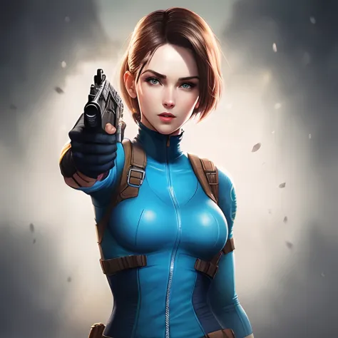 Jill Valentine acostada con pistola