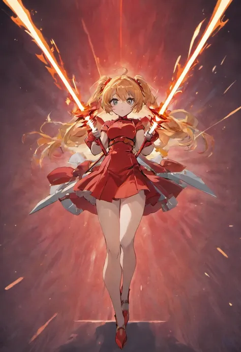 Anime girl in red suit holding sword and sword, full body zenkai! asuka suit, asuka, beautiful asuka from evangelion, asuka from evangelion, asuka langley sohryu, asuka langley, asuka langley souryuu, asuka suit under clothes!, Asuka Langley Soryu, Neon Ge...