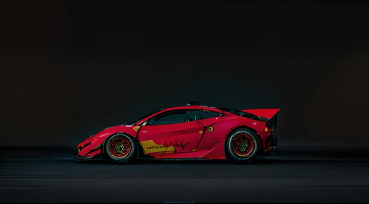 AutoStudio, (masterpiece, best quality, ultra-detailed), low angle, no humans, photo of a parked, "Around Quority(red Ferrari 499P |)le lemans hypercar,vehicle,car WEC,endurance race car,race car,race car with livery Cars race on the village circuit during...