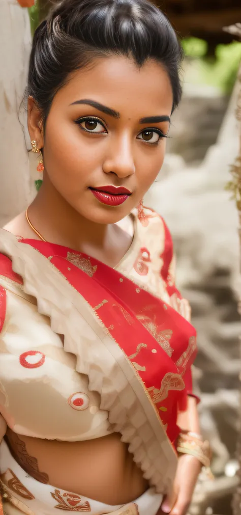 arafed woman in a plain white  sari posing for a picture, very beautiful girl, traditional beauty, with lovely look, very very v...