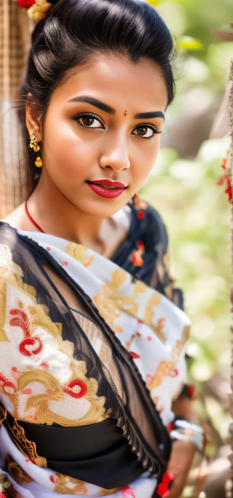 arafed woman in a plain white  sari posing for a picture, very beautiful girl, traditional beauty, with lovely look, very very v...