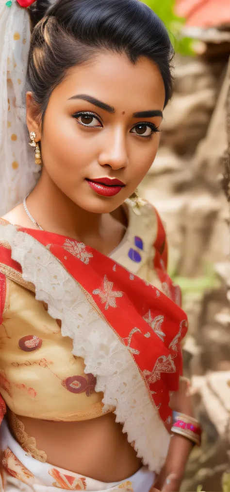 arafed woman in a plain white  sari posing for a picture, very beautiful girl, traditional beauty, with lovely look, very very v...