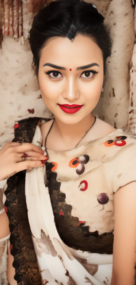 arafed woman in a plain white  sari posing for a picture, very beautiful girl, traditional beauty, with lovely look, very very v...