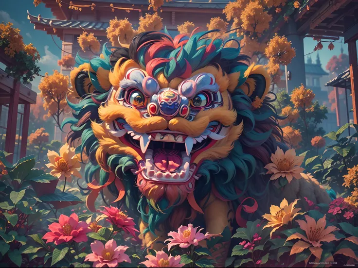 (best quality), (masterpiece), (detailed), (lion dance: 1.4), (intricate oil painting details: 1.2), inspired by park wah, detai...