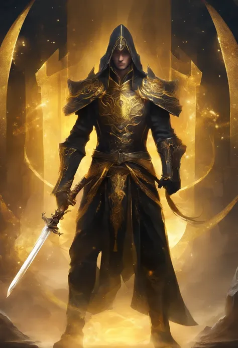 photo, man dressed in black and gold holding a sword (FantasyDaimyo style:1)