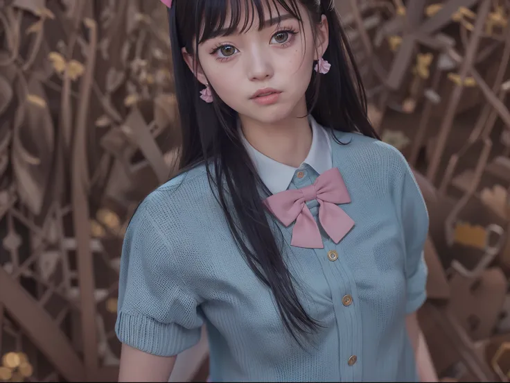 there is a woman with a cat ear and a pink dress, inspired by Sim Sa-jeong, second life avatar, girl with cat ears, inspired by Ma Yuanyu, kawaii realistic portrait, hyperrealistic schoolgirl, realistic schoolgirl, lblsck hair, inspired by Miwa Komatsu, po...