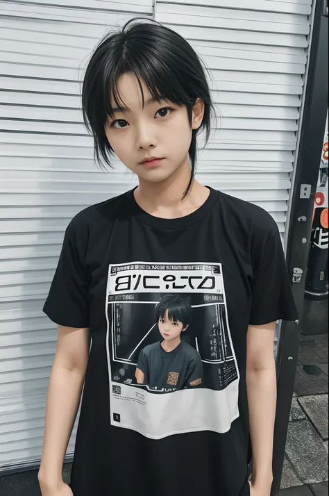 photographed:araki shigenobu, rain with cool black and white t-shirt design and serial experience japan teenage girl, text says:...