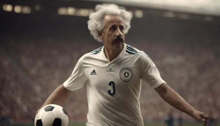 soccer player dressed Albert Einstein