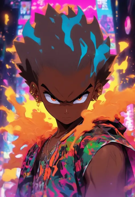 Batboy Boy, Caramel Brown skin Black boy moor, Bald Hairstyle, Streetwear, Full Slime Body, colors neon, risa loca, malvada, Hair::-10