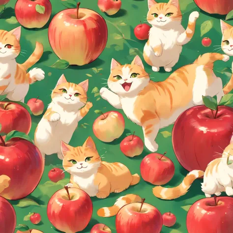 Seamless pattern cute cats and red apples

(best quality,4k,8k,highres,masterpiece:1.2),ultra-detailed,(realistic,photorealistic,photo-realistic:1.37), colorful, playful, vibrant, cute cats, red apples, seamless pattern, adorable expressions, fluffy fur, b...