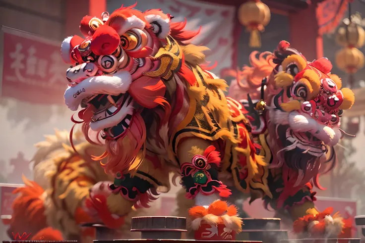 8k，raw photos，best qualtiy，tmasterpiece，realisticlying，photograph realistic，ultra - detailed，chinese lion dance，at the new year'...