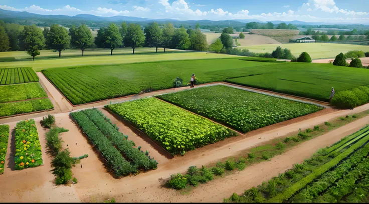 a farm full of vegetables and a lot of fruit trees