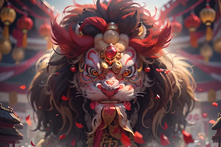 8k，raw photos，best qualtiy，tmasterpiece，realisticlying，photograph realistic，ultra - detailed，chinese lion dance，at the new year'...