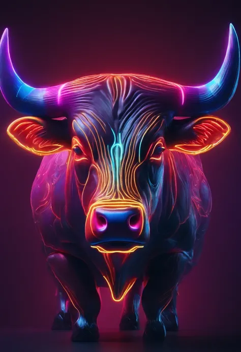 neon electric colorful electric luminescent bull 3d render in a ultra-realism render intricately detailed