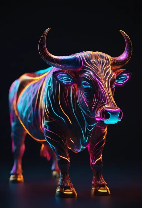 neon electric colorful electric luminescent bull 3d render in a ultra-realism render intricately detailed