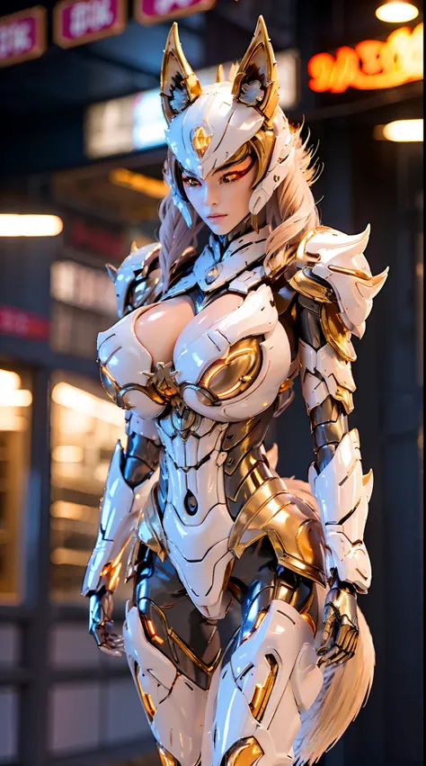 (FOX GODDESS), HUGE BOOBS, BATTLE ARMOR SUIT, CLEAVAGE, ((A PAIR OF NINE TAIL)), TRANSPARANT, TALL LEGS, STANDING, SEXY BODY, MUSCLE ABS.