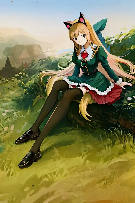 Detailliertes Anime-Artwork,German WW2 dress cat ears anime girl with long hair and big chest eager seductive anime woman