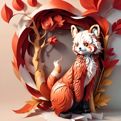 (((masterpiece))), paper_cut, red panda,