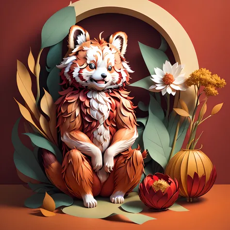 (((masterpiece))), paper_cut, red panda,