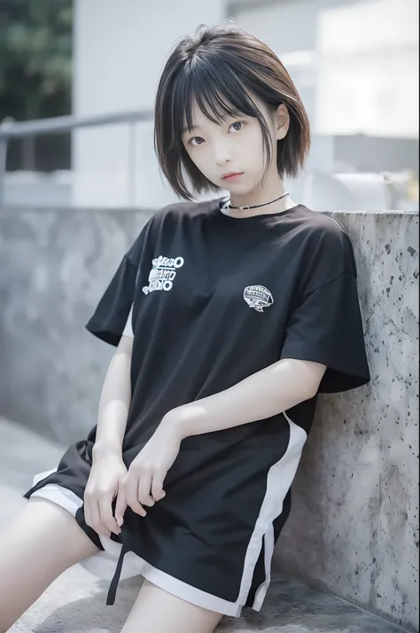 photographed:araki shigenobu, 「22」and cool black and white t-shirt with japan teenage girl in it, background ad text says: 「sept...