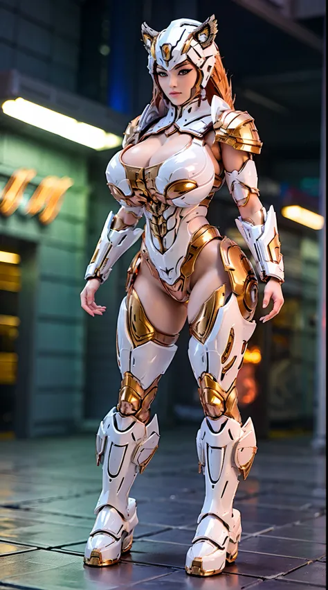 (TIGER GODDESS), HUGE BOOBS, BATTLE ARMOR SUIT, (CLEAVAGE), TRANSPARANT, TALL LEGS, STANDING, THICK BODY, MUSCLE ABS.