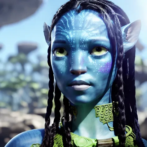 (a portrait of a navi girl wearing a futuristic suit), 1girl, jenna ortega, avatar the way of water movie, ((loak)), ((navi)), avatar style, avatar from james cameron, avatar (2 0 0 9), cinematic movie still: 1.0, daylight, sunlight, dramatic shoot: 1.0, f...