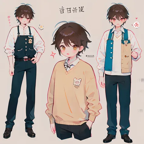 1boy, manhwa uke, cute, short, adoptable character sheet, brown hair, unique character design,