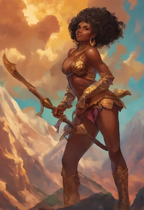 Sexy strong black woman standing on top of a giant man machine