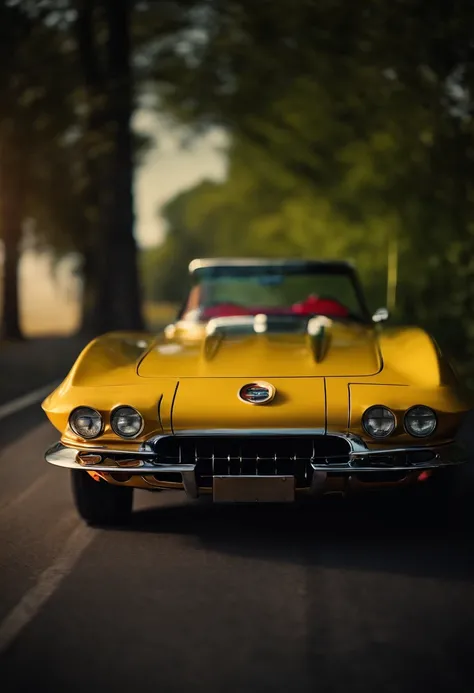 a realistic corvette old in road color candy, radial blur background