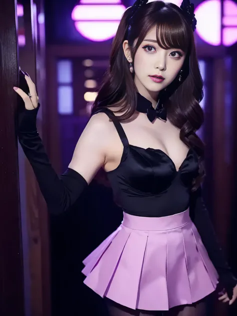 Charming Japanese style beauty、Brown hair、Evil Female Executive、Night city、Move ki、The Darkness、seductiv、brainwash、Retrofit equipment、Evil Fall、wicked、darkness、Purple Eyeshadow、black pantyhose、Evil Bride、Black pleated skirt、Dark