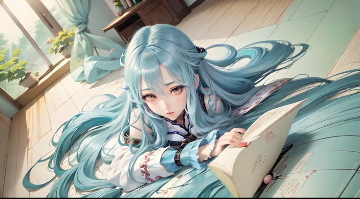 Anime girl with long hair and big chest Long blue hair sitting in game room Detailed anime art, Anime Style 4K Seductive Anime Girl, beautiful anime girl, Niedlicher Anime Waifu