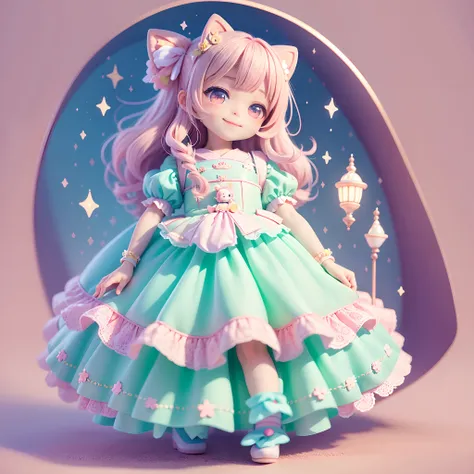 tchibi, kawaiitech, kawaii, Princess dress，Pastel colors, Best quality，with a round face，ssmile，Stand all over