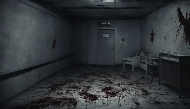 Dans un bunker sombre et sale. Beheaded girl. Blood everywhere.