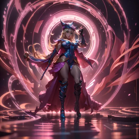 ((hiperrealista)), ((escena de cine)), dark magician girl  de rodillas, en el suelo, llevar un traje transparente, perfecto, vis...