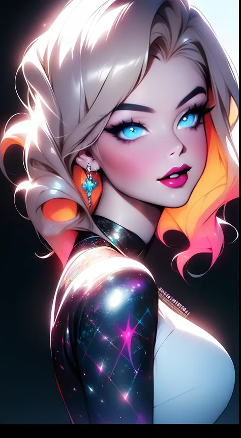 marilyn monroe al estilo de lois van baarle, colores brillantes en la cara, cuerpo completo,flowing psychedelic hair, cuerpo per...