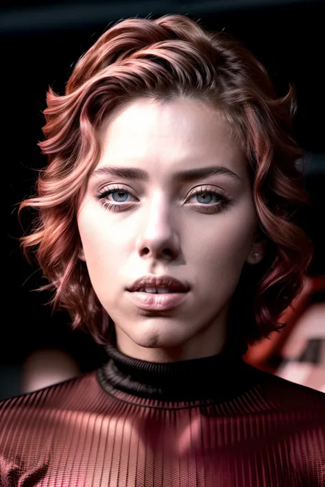 foto de scarlet johansson, hermosa mujer peinado upsweep, cabeza roja, (obra maestra) (mejor calidad) (detallado) (8k) (HDR) (fondo de pantalla) (cinematography lighting) (foco nítido) (intrincado)