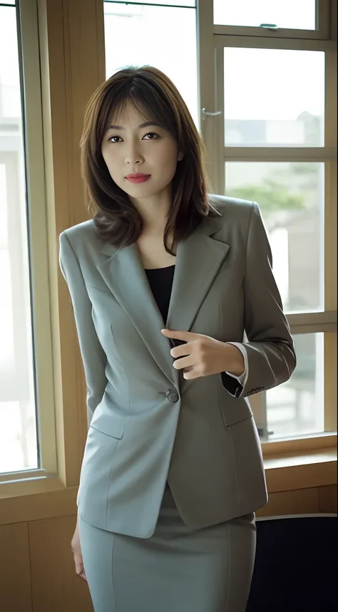 Tall and slender beauty、The beauty of the suit、Colossal tits、undershirt、Cool Beauty、Career Woman、Japan beauties、modeled、Office room，windows